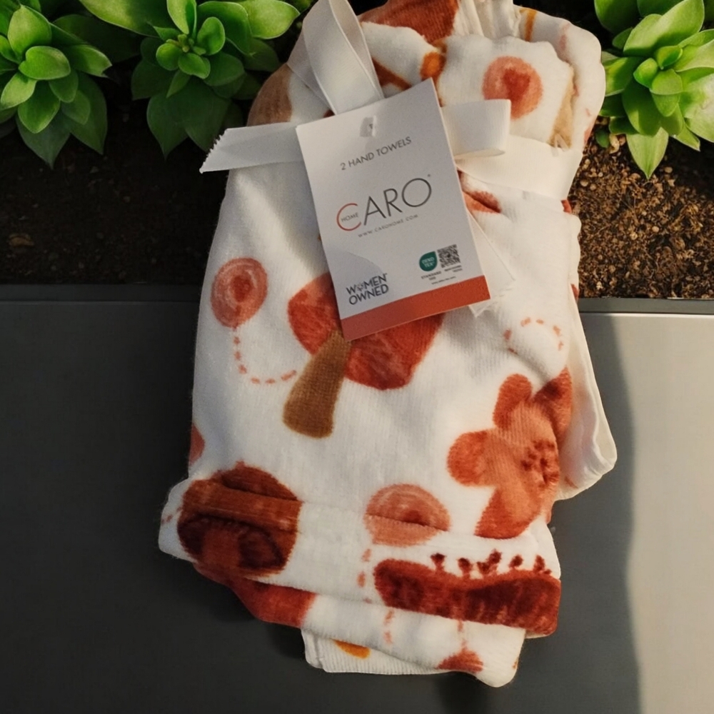 CARO HOME 100% Cotton 2 Hand Towels Towel Set Multicolored